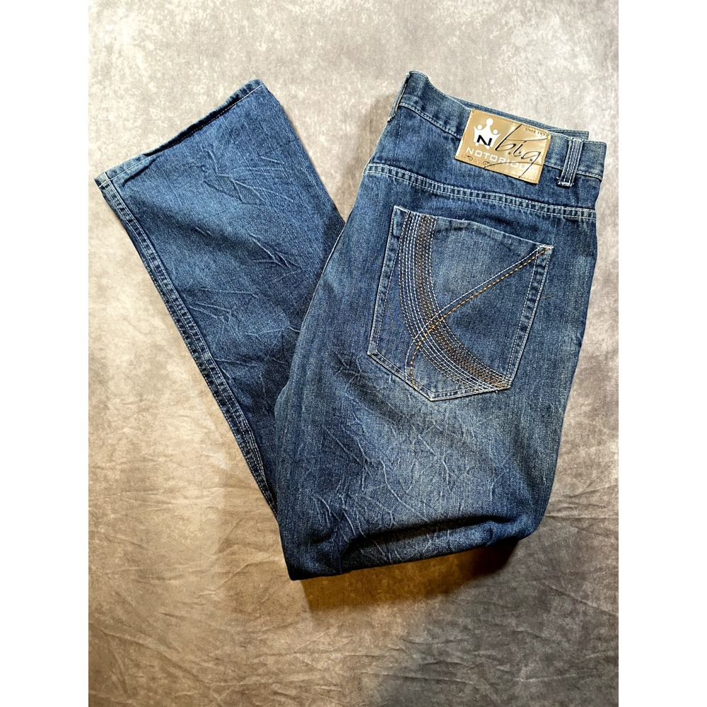 Notorious BIG Men's Baggy Y2K‎ Embroidered Blue Jeans Size 40x31